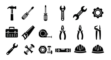 Fototapeta premium Construction Tools Icon Set, Repair Equipment Symbols