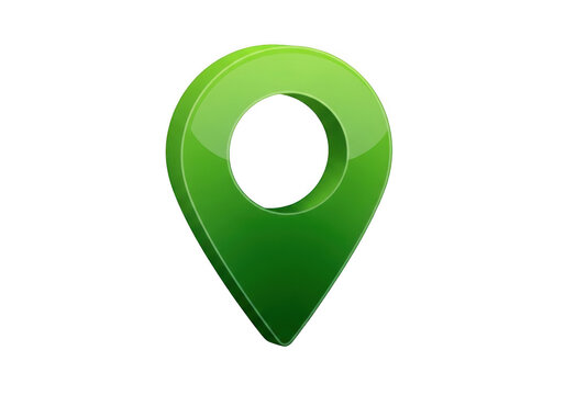A green location pin icon on a white background for maps or navigation purposes.