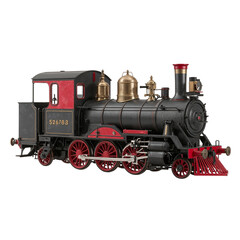 Vintage steam locomotive with red accents and gold details