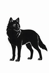 Obraz premium Black wolf silhouette illustration standing and looking back