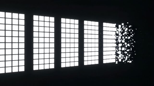 Abstract light array with pixelation and transformation effect on grid