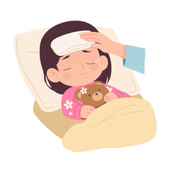 Girl with Fever Care Illustration