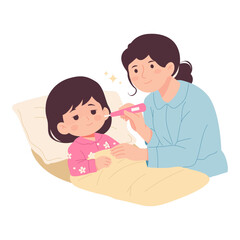 Girl with Fever Care Illustration
