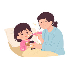 Girl with Fever Care Illustration