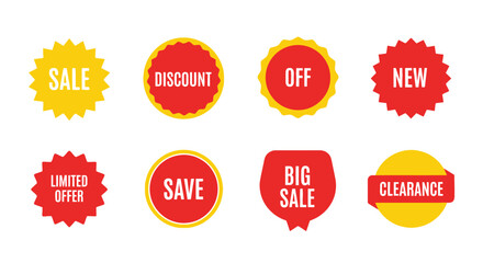 Obraz premium Collection of colorful starburst labels advertising sales and special offers