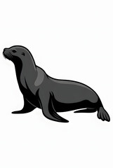 Stylized black sea lion illustration isolated on white background