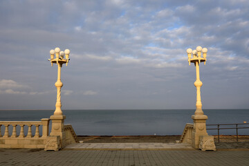 Primorsko Akhtarsk embankment with decorative street lamps