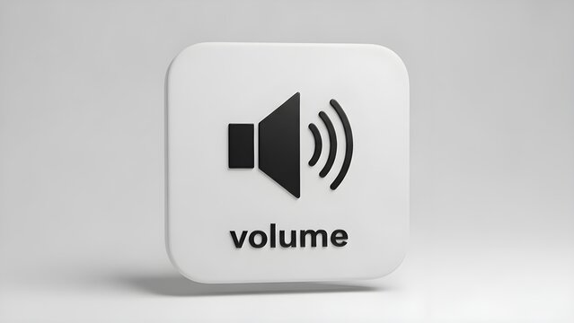 Glossy white rounded square tile with a bold black speaker icon and radiating sound waves, labeled &ldquo;volume,&rdquo; creating a strong yet minimalist audio control symbol for media dashboards, operating syste