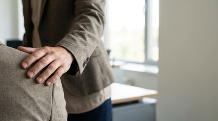 Fototapeta premium intelligence leader meeting emotional business concept. A person comforting another by placing a hand on their shoulder indoors.
