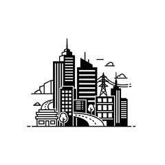 Obraz premium Black and white city skyline buildings.
