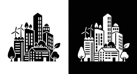 Cityscape with wind turbines and buildings. © AHMAD