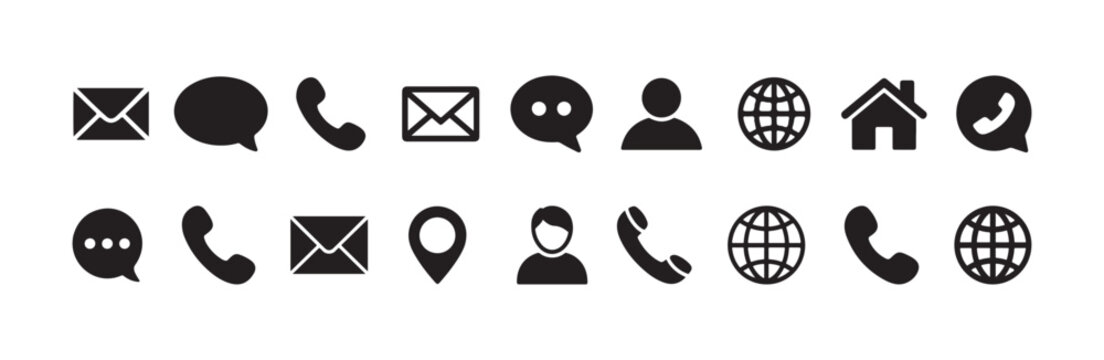 Set of minimal flat design contact and communication icons for website or app interface
