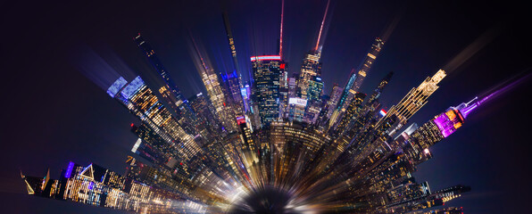 New York City tiny planet with Manhattan. New York City circular panorama. New York City little planet cityscape with downtown Manhattan. New York City spherical panorama. Creative art NYC.