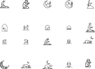Fototapeta premium Islamic prayer positions and symbols in black and white line