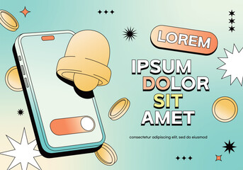 smartphone concept with notification bell and flying gold coins
