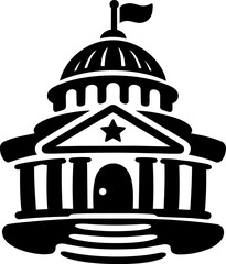 Classic building design featuring dome, columns, and flag, symbolizing government or civic architecture