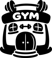 Gym logo featuring weights and door, symbolizing fitness and strength. Ideal for promoting health and exercise