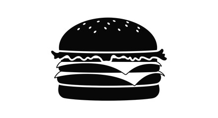 Fototapeta premium A classic cheeseburger illustration in stark black silhouette