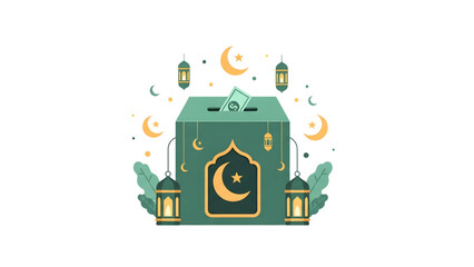Naklejka premium Zakat donation box with crescent moon and lanterns for Ramadan