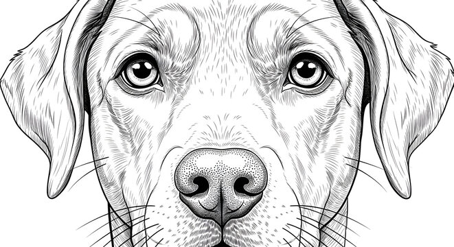 Close up portrait of a retriever type canine with soulful eyes and detailed fur textures