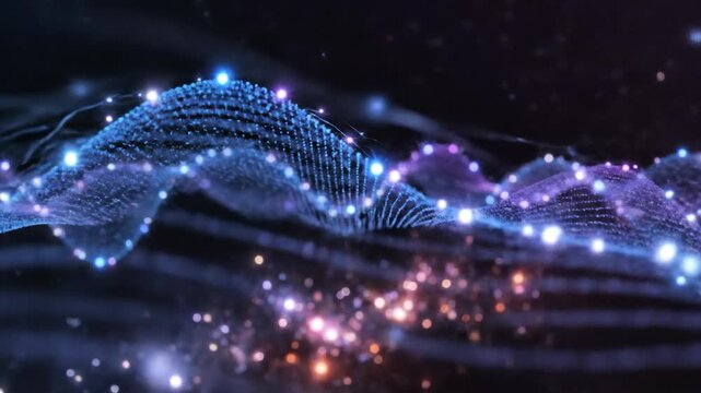 Abstract waveform design with particle lights floating in dark space