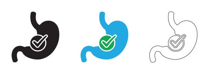 Fototapeta premium A set of stomach icons with checkmark