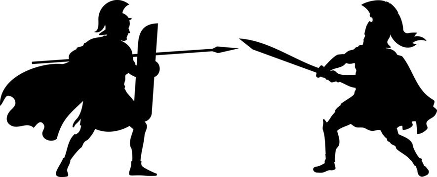 Ancient Greek Hoplite and Roman Centurion Combat Duel Silhouette