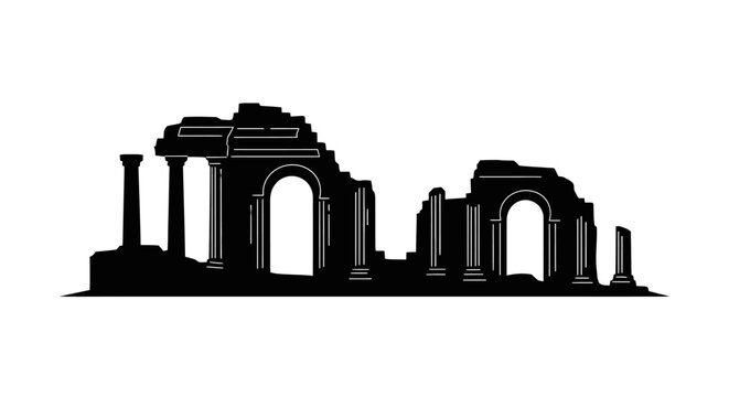 Ancient Ruins Silhouette Architecture Details.