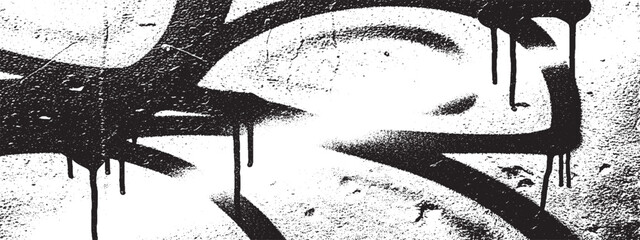 Naklejka premium Black graffiti spray paint on a textured wall with drips.