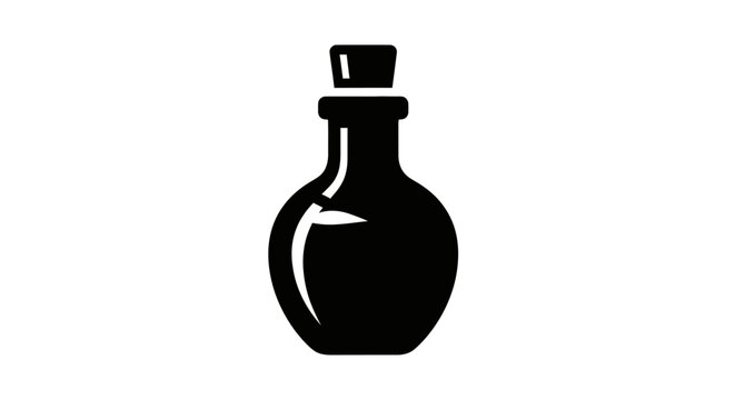 Black bottle with stopper on top.