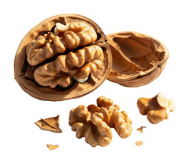 Obraz premium Cracking fresh walnuts kitchen food photography bright setup isolated on transparent background