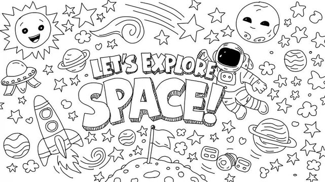Space Doodle with Astronaut, Rocket, Planets and Stars  animation illustration