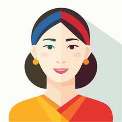 Colorful Cartoon Illustration of a Woman in Vibrant Sari with Split Dye Hair and Accessory Details