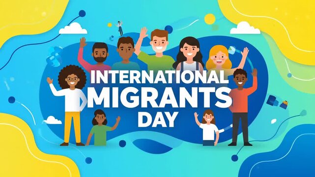 Colorful Illustration Celebrating International Migrants Day with Diverse Group