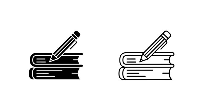 Education and library icon set with pencil on stack of books for studying