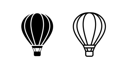Hot Air Balloon Travel and Adventure Icons in Solid and Outline Vector Styles © MdDelowar