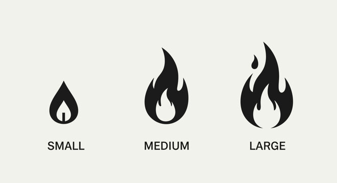 Fire sizes: small, medium, large flame icons