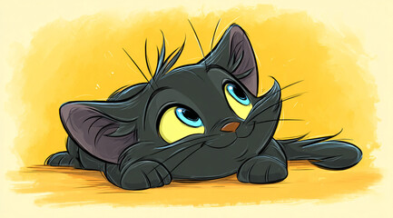 Cartoon Siamese cat on a yellow background.