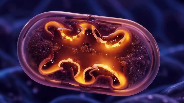 Close-up of a mitochondria organelle inside a human cell producing energy.