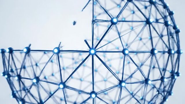 Blue sphere network connection visualization with depth of field effect