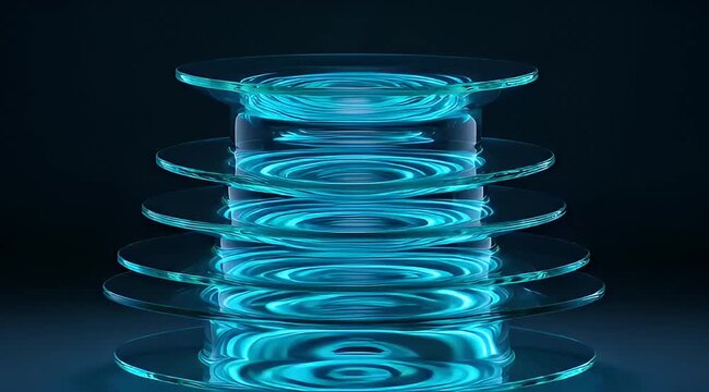 Elegant stack of clear glass plates and bowls with green and yellow swirls