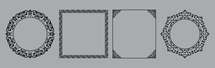 Set of decorative frames Elegant vector element for design in Eastern style, place for text. Floral black and gray frames. Lace illustration for invitations and greeting cards © ELENA