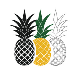 Obraz premium pineapple fruit vector illustration, fresh pineapple fruit icons, on white background.