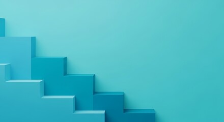 Fototapeta premium Blue staircase in digital tech geometry style leads upwards in minimalist design