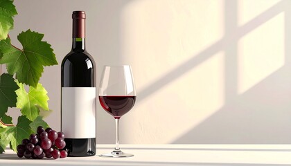 お洒落で高級感のあるワインボトルとワイングラスのイメージ画像