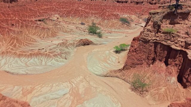 Stunning aerial view of the red Tatacoa Desert in Colombia, a tourist hotspot