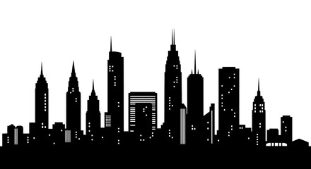 Obraz premium A black silhouette of a city skyline with tall buildings and skyscrapers