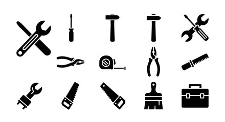 Obraz premium Hand Tools Collection: Wrench, Hammer, Screwdriver Icons