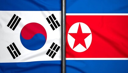 South Korea and North Korea Flags Side by Side.