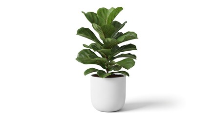 Obraz premium Fiddleleaf fig tree in a white pot centered on a plain background